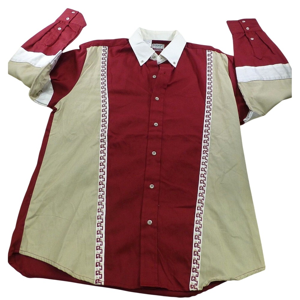 Roper Cowboys Turtle Association Mens Western Shirt Burgundy Color Block Large